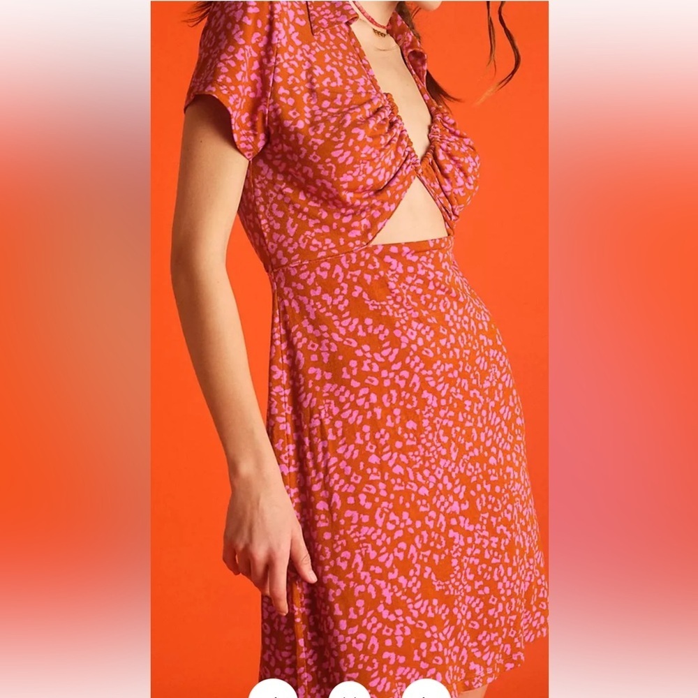 Free People Marsaille Mini Dress In Rust Combo Knit Cut out Stretchy Summer